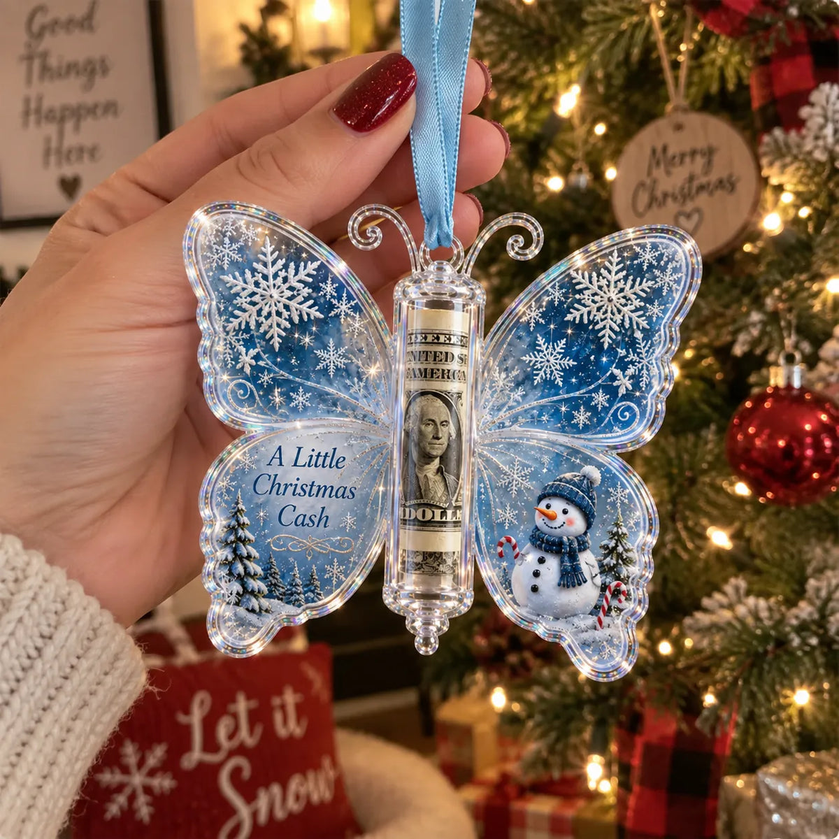 ๐ฆ๐ต 3D Embossed Butterfly Christmas Cash Gift Ornament โ Holiday Money Holder Keepsake ๐โจ