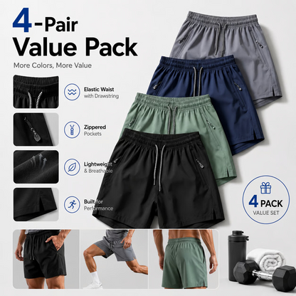 ❄️ Ice Silk Quick-Dry Athletic Gym Shorts 4-Piece Pack – Unrestricted Breathable Comfort