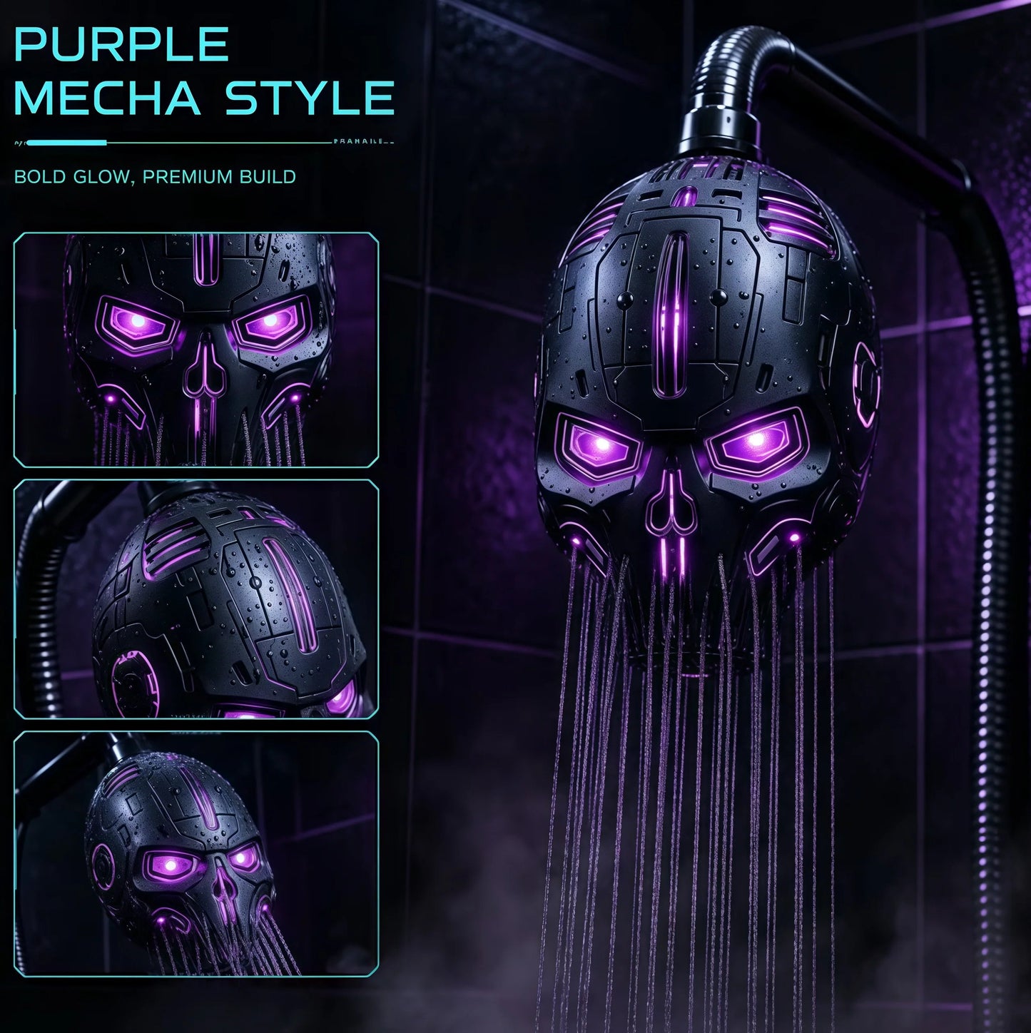 Cyber Mecha Skull Color Changing LED Shower Head