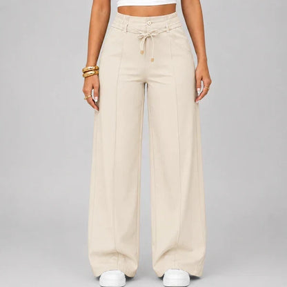 New Summer Drawstring High Waist Wide Leg Pants