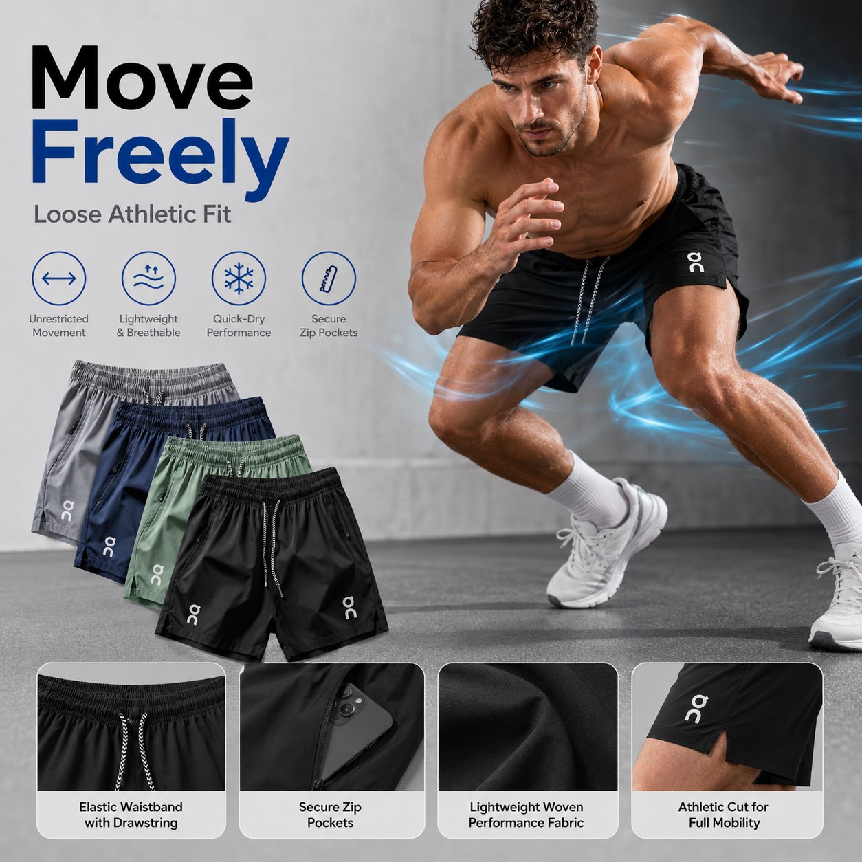 ❄️ Ice Silk Quick-Dry Athletic Gym Shorts 4-Piece Pack – Unrestricted Breathable Comfort