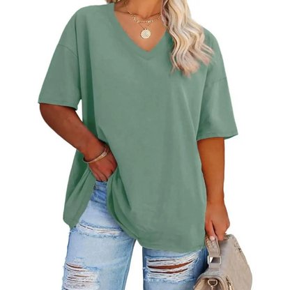 Women's Plus Size V Neck Half Sleeve Tunic Tee Loose Fit Cotton Summer