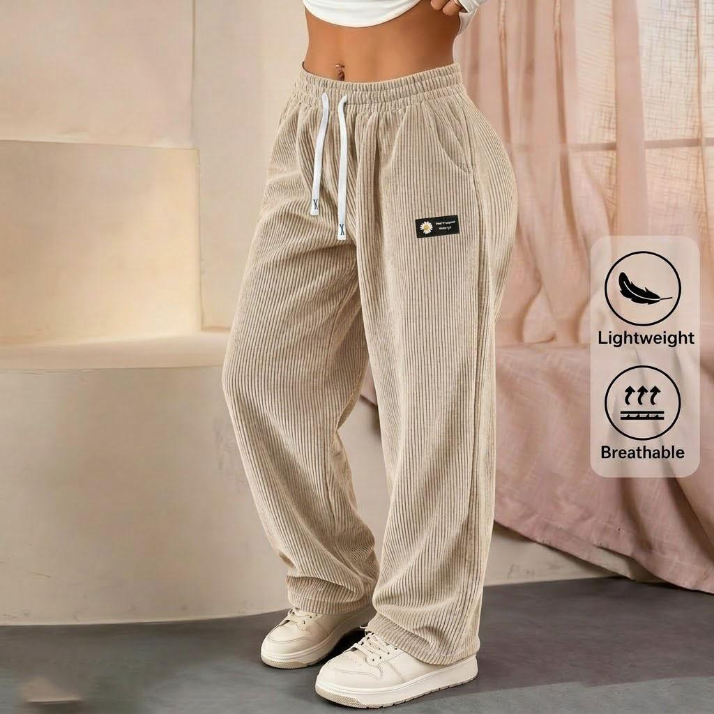 Women's Drawstring Corduroy Pants Straight Leg Casual All Season