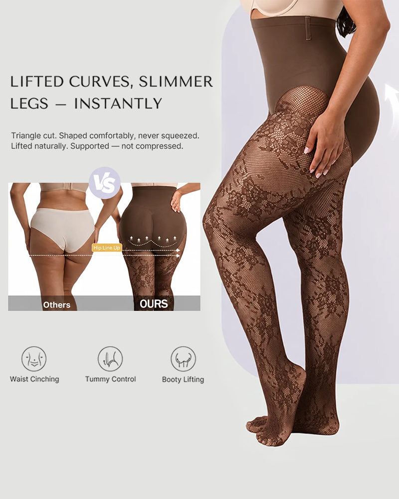 High-Waisted Floral Lace Shaping Tights