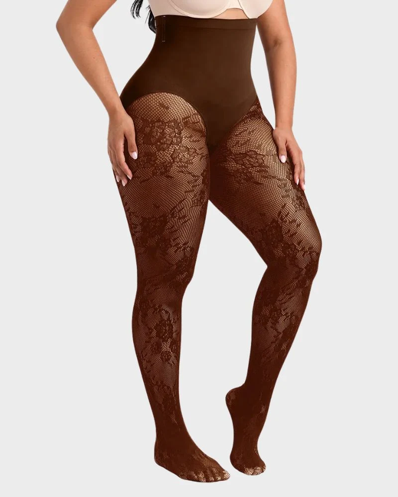 High-Waisted Floral Lace Shaping Tights