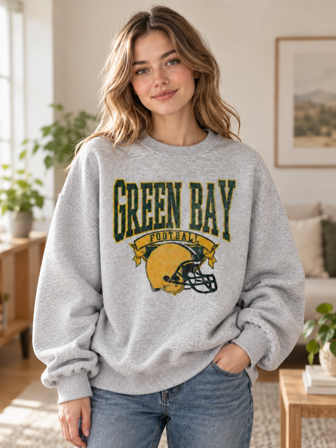 Vintage Football Fleece Sweatshirt Hometown Team Sublimation Print Long Sleeve