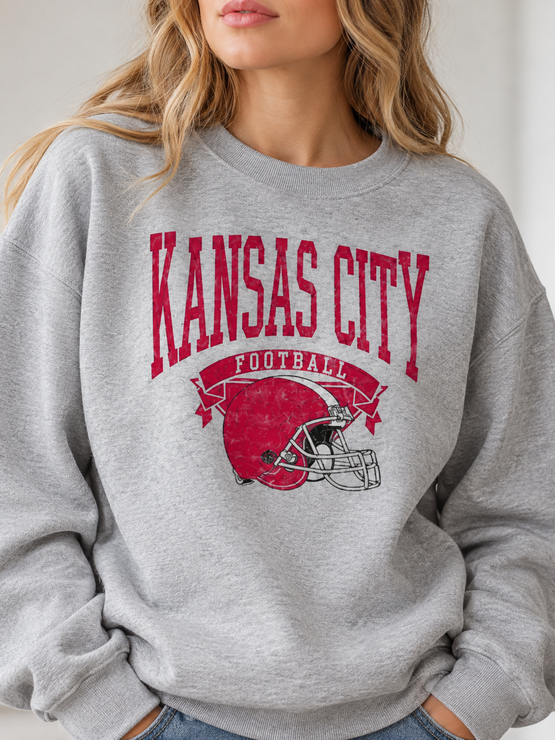 Vintage Football Fleece Sweatshirt Hometown Team Sublimation Print Long Sleeve