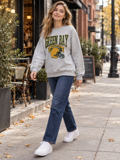 Vintage Football Fleece Sweatshirt Hometown Team Sublimation Print Long Sleeve