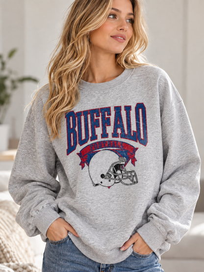Vintage Football Fleece Sweatshirt Hometown Team Sublimation Print Long Sleeve