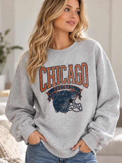 Vintage Football Fleece Sweatshirt Hometown Team Sublimation Print Long Sleeve