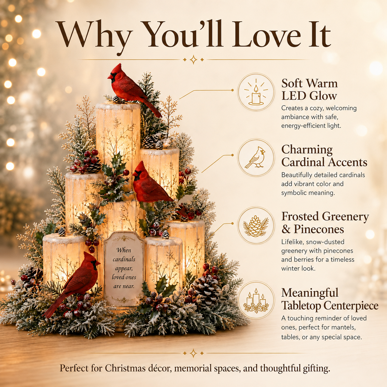 Cardinal Memorial LED Candle Centerpiece