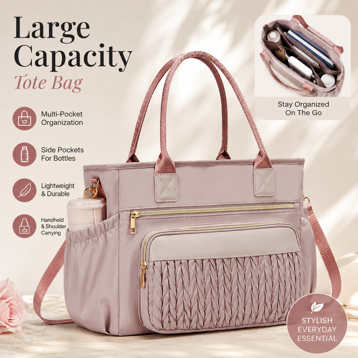 Insulated Lunch Tote for Women – Stylish Leakproof Cooler Bag with Adjustable Strap & Side Pockets