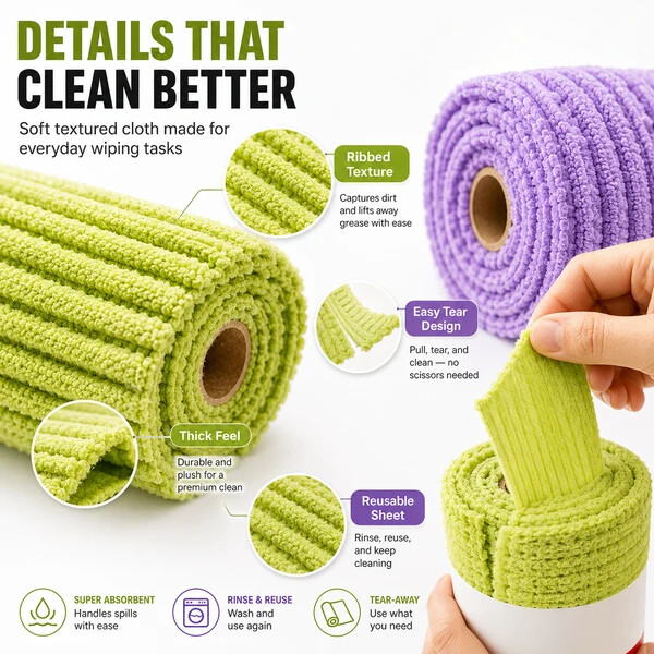 Multipurpose Reusable Tear-Off Cleaning Cloth Roll