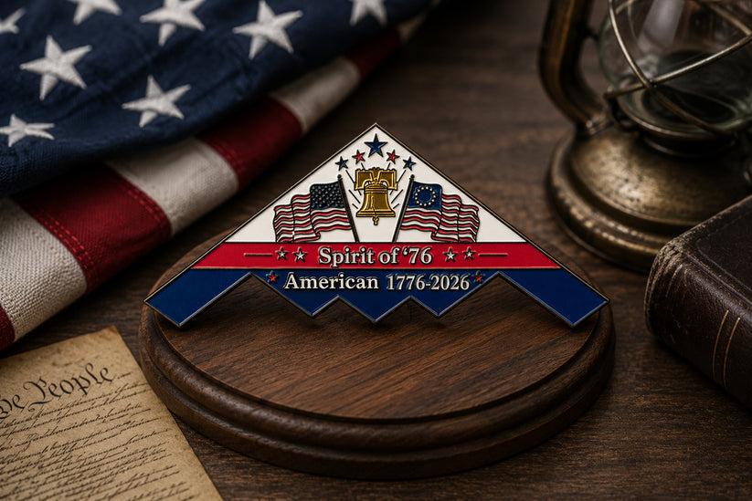 Spirit of ’76 B-2 Stealth Bomber Challenge badge – 250th Anniversary Patriotic Collectible