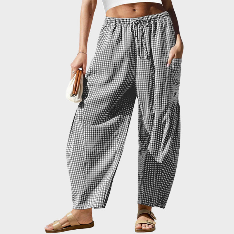 Womens Wide Leg Gingham Striped Plaid Pants