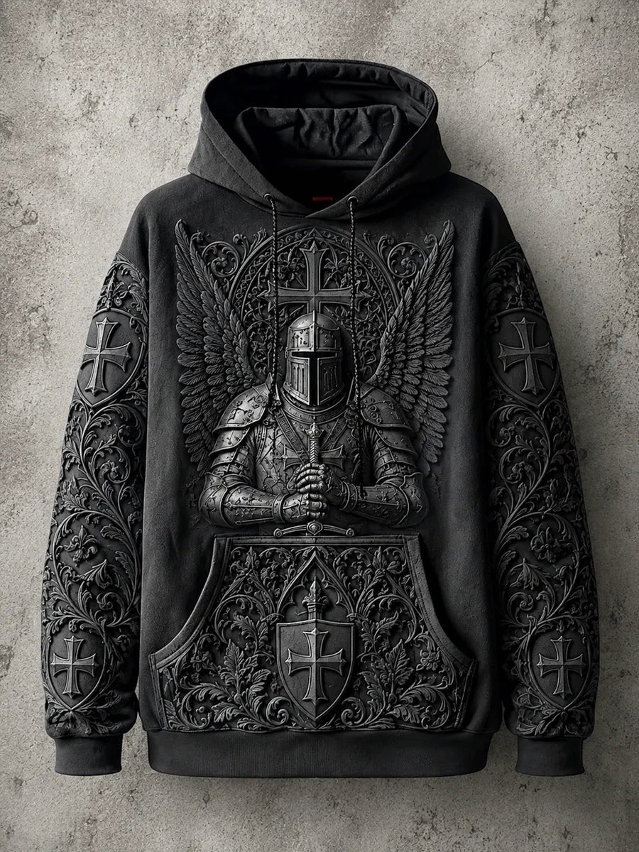 Men's Vintage Knights Templar Faith Print Casual Hoodie