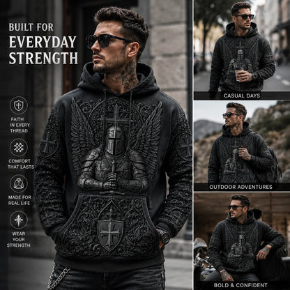 Men's Vintage Knights Templar Faith Print Casual Hoodie