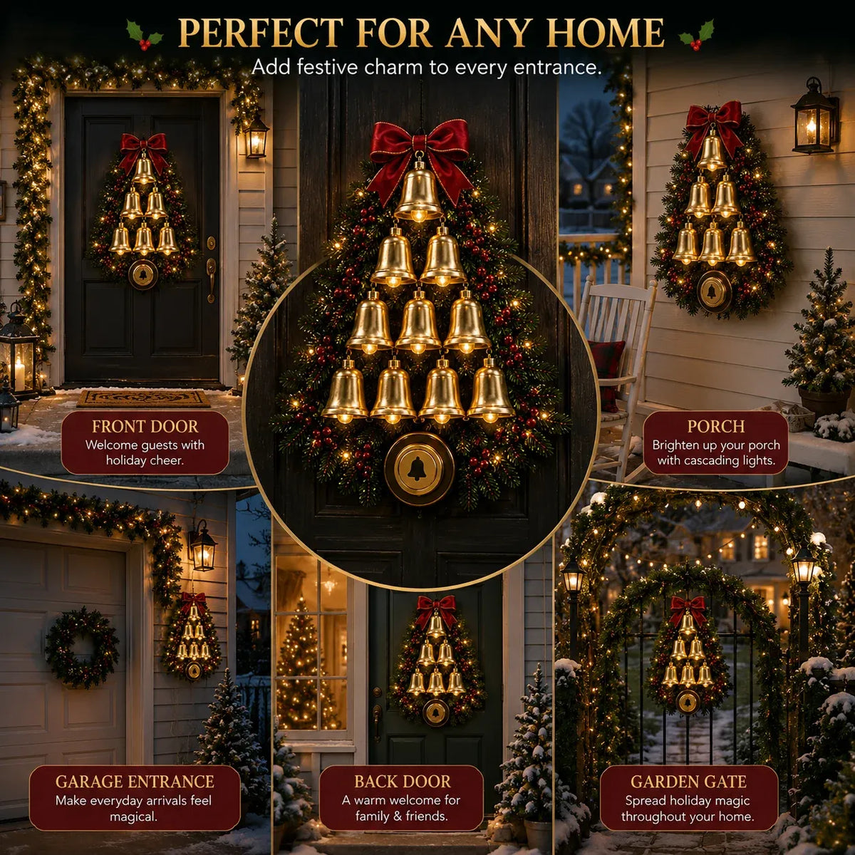 🔥😍🔔 Christmas Bell Cascade Doorbell– Light-Up Holiday Chime Door Decor 🎄