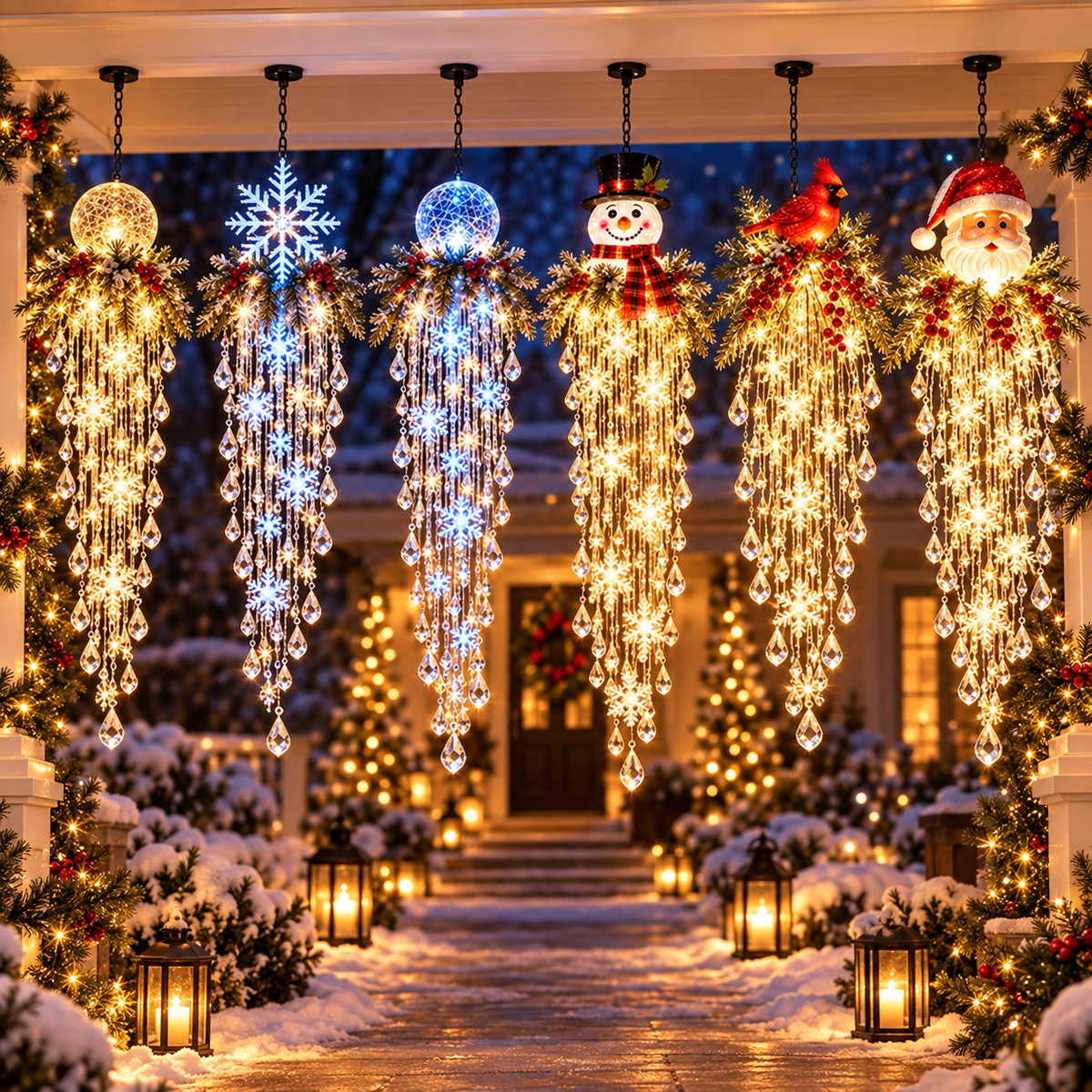 Crystal Cascade Christmas Light™ – Hanging Snowflake & Crystal LED Porch Décor ✨❄️