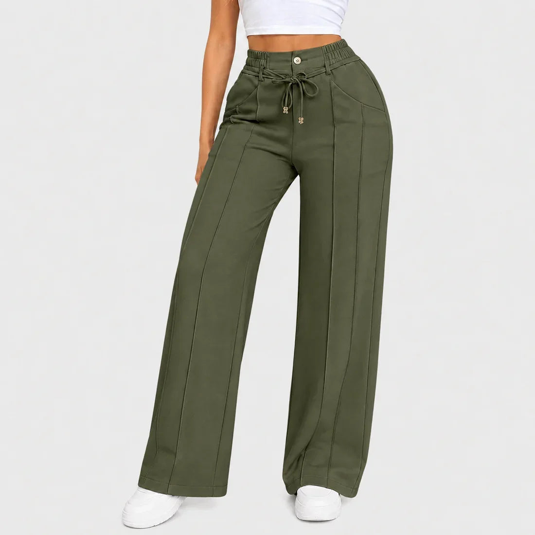 New Summer Drawstring High Waist Wide Leg Pants