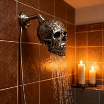 Ornate Engraved Skull High Pressure Shower Head