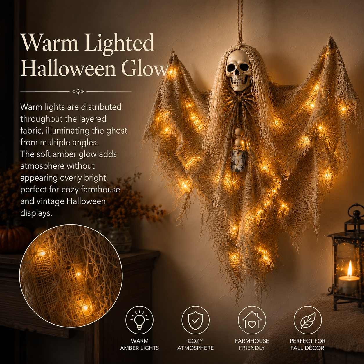 Lighted Winged Skeleton Ghost Halloween Décor