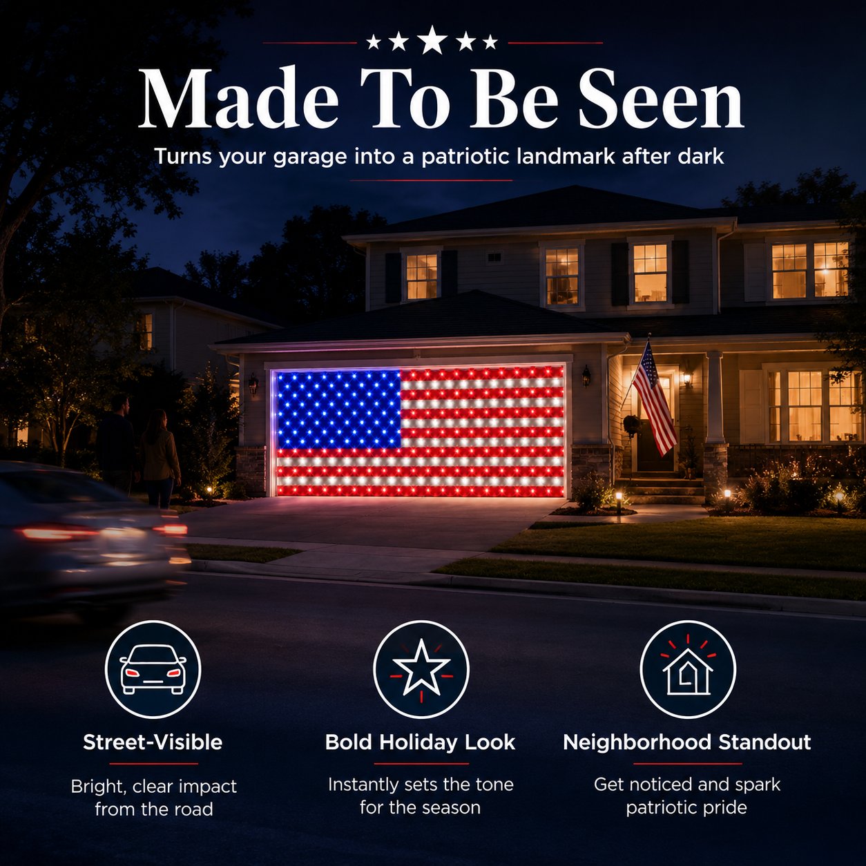 🇺🇸 4th Of July Garage Flag Net Lights📏16.1 ft × 6.9 ft