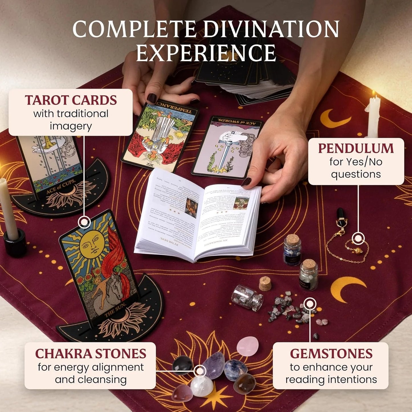 🔥 HOT SALE 🔥🔮 ALL-IN-ONE CLASSIC TAROT KIT – Complete Beginner Set with Guidebook & Crystals  🌟