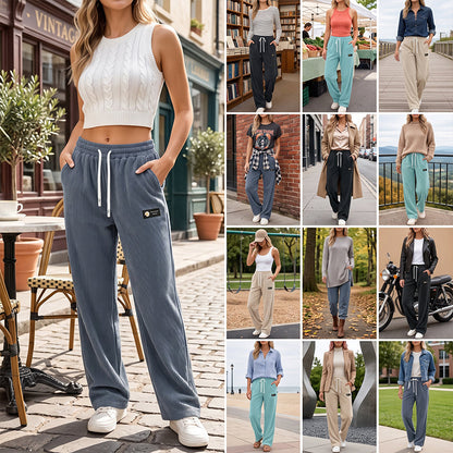 Women's Drawstring Corduroy Pants Straight Leg Casual All Season
