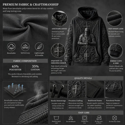 Men's Vintage Knights Templar Faith Print Casual Hoodie