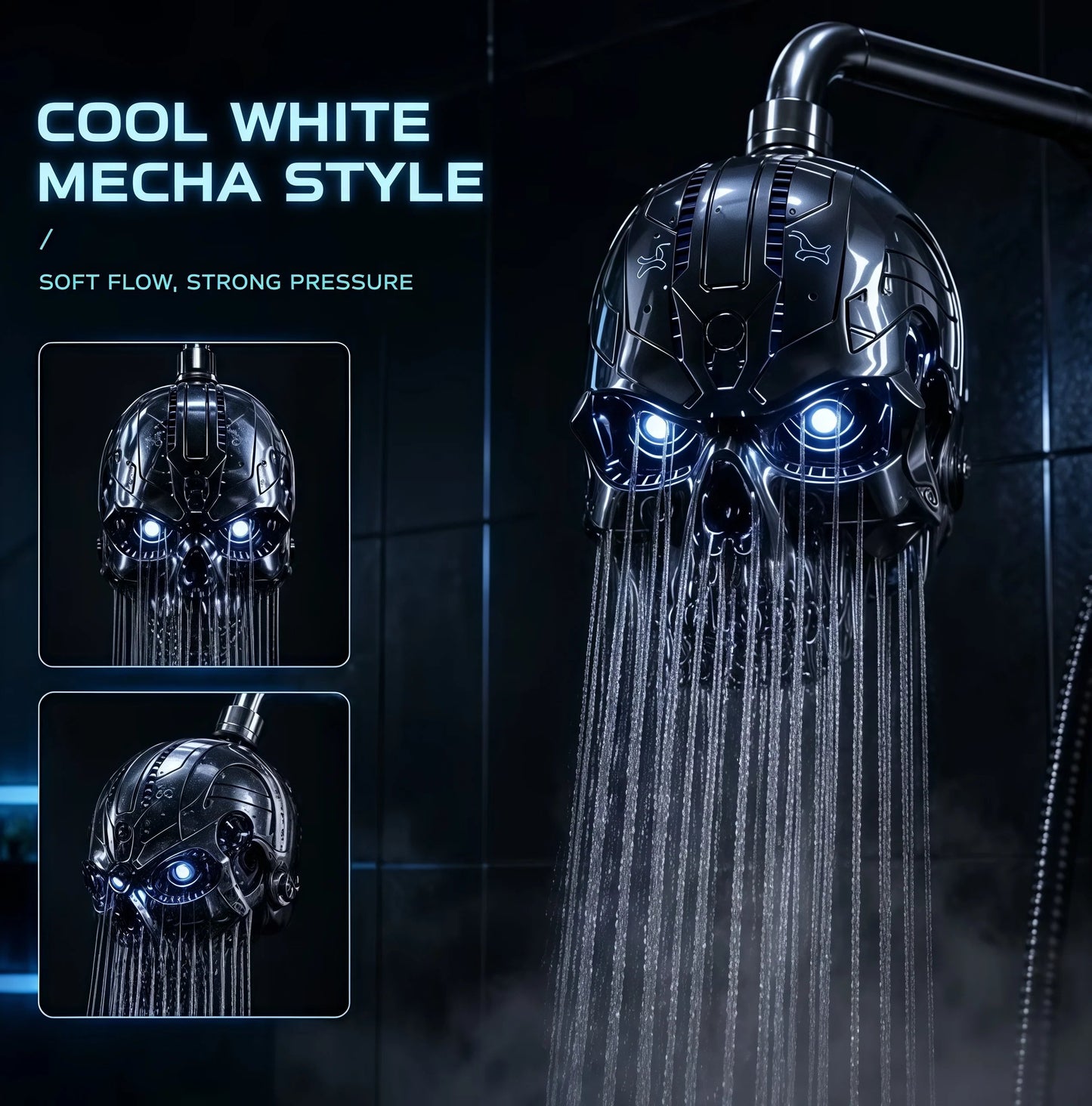 Cyber Mecha Skull Color Changing LED Shower Head