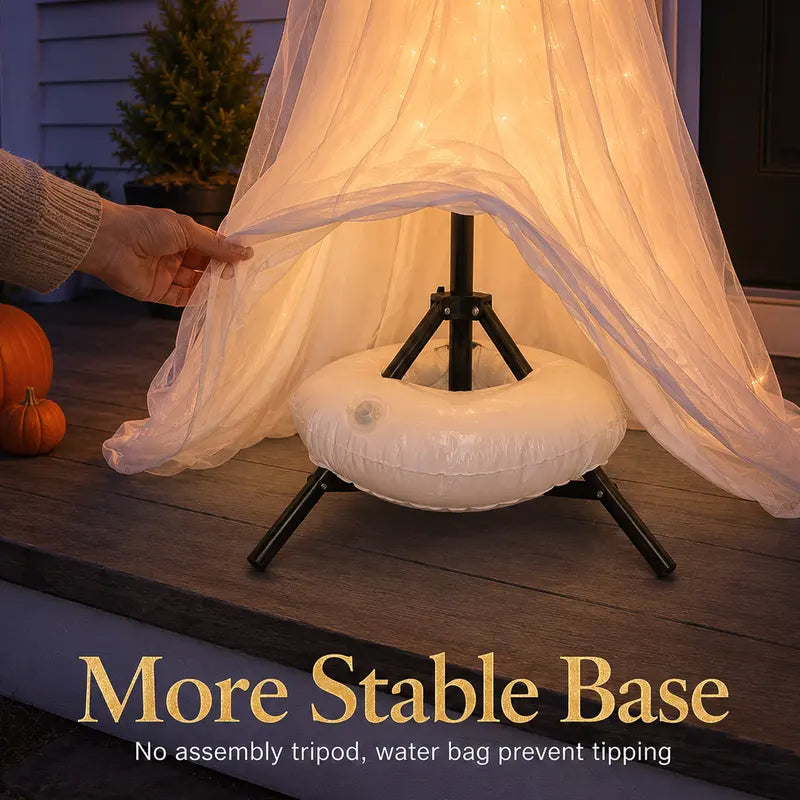 2-Pack 5Ft Halloween Spooky Lighted Ghost Decor Set, Indoor Outdoor Decorative Wind-Resistant Party Decoration Set with String Lights, Waterbags & Hats for Porch Yard, Lighted Party
