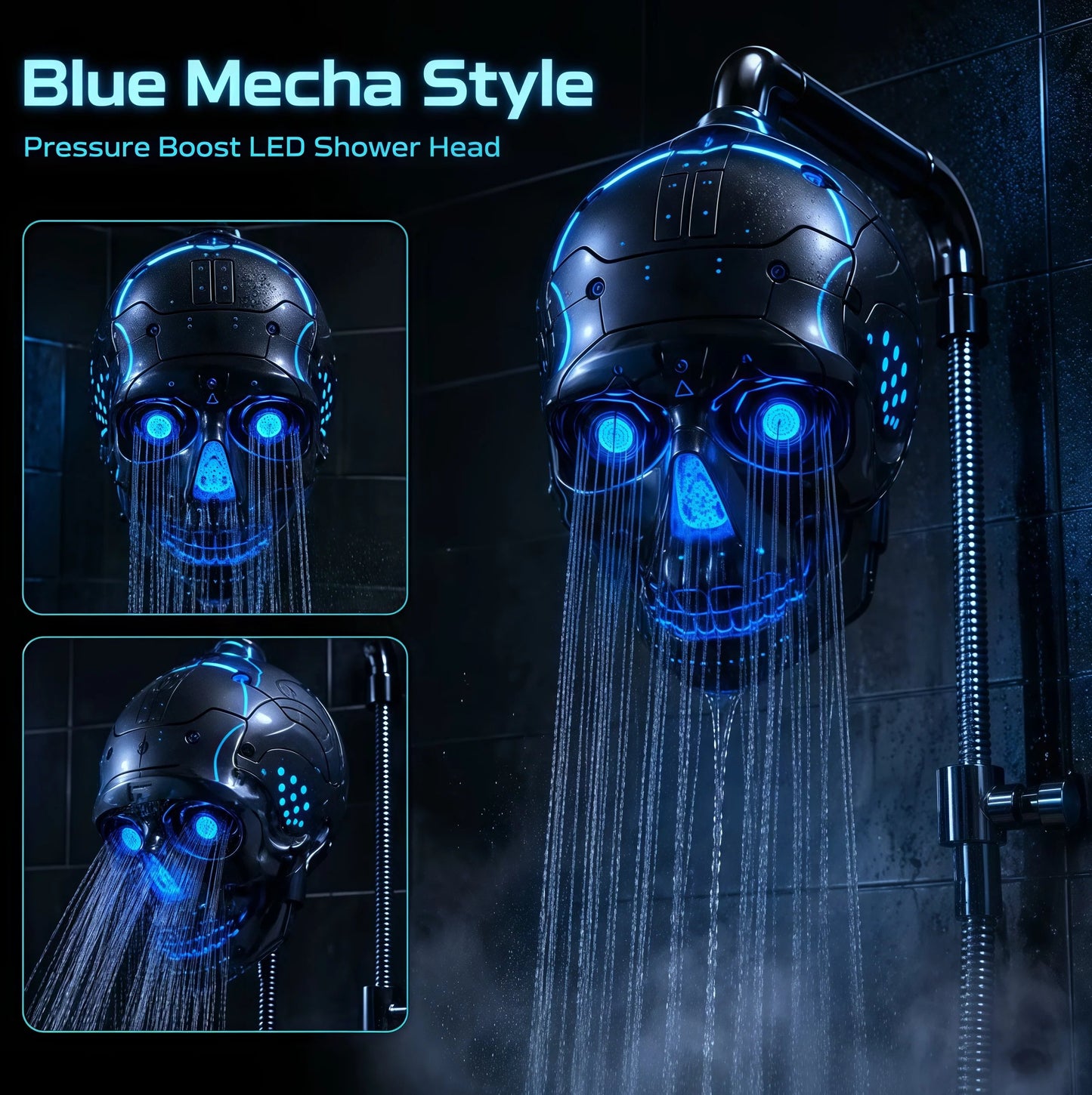 Cyber Mecha Skull Color Changing LED Shower Head