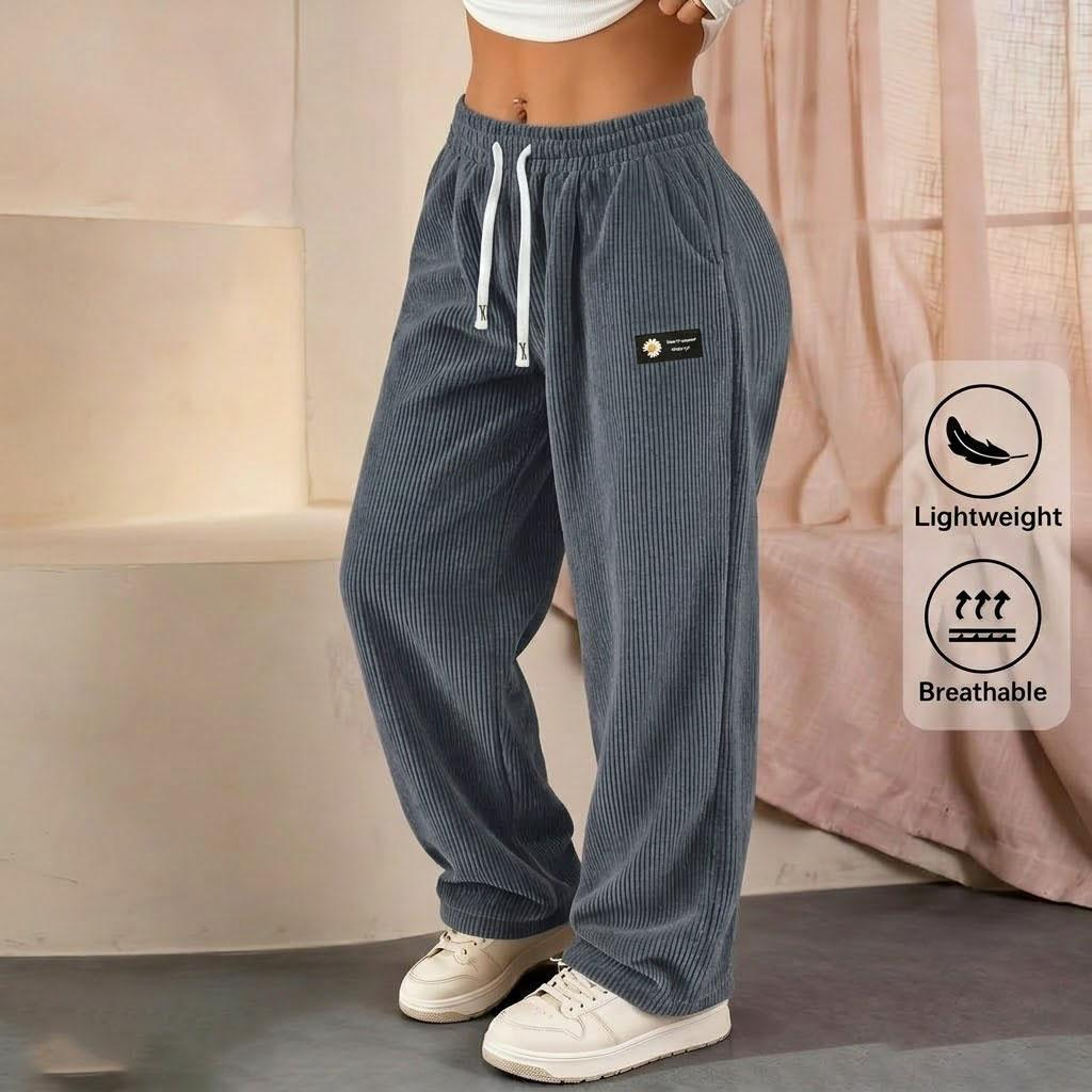 Women's Drawstring Corduroy Pants Straight Leg Casual All Season