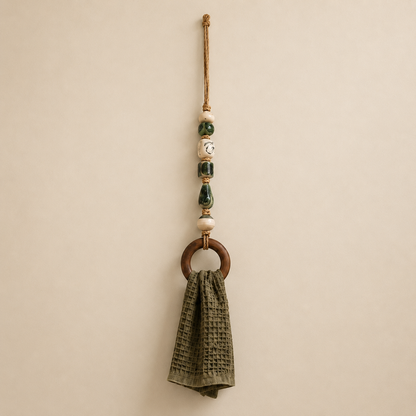 Decorative Beaded Towel Hanger with Wooden Ring