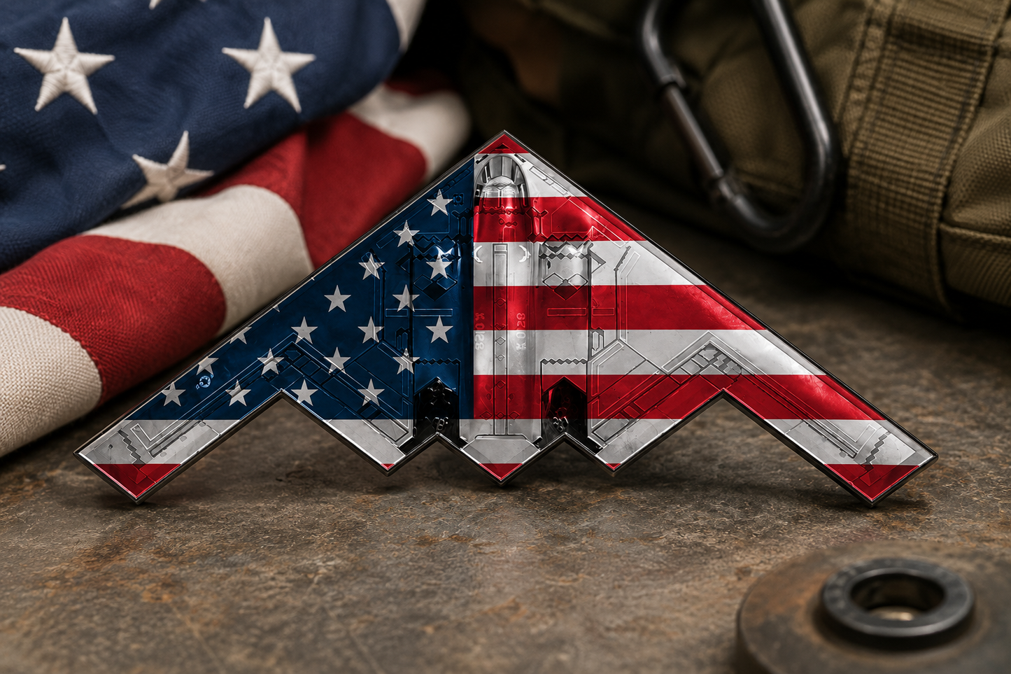 Spirit of ’76 B-2 Stealth Bomber Challenge badge – 250th Anniversary Patriotic Collectible