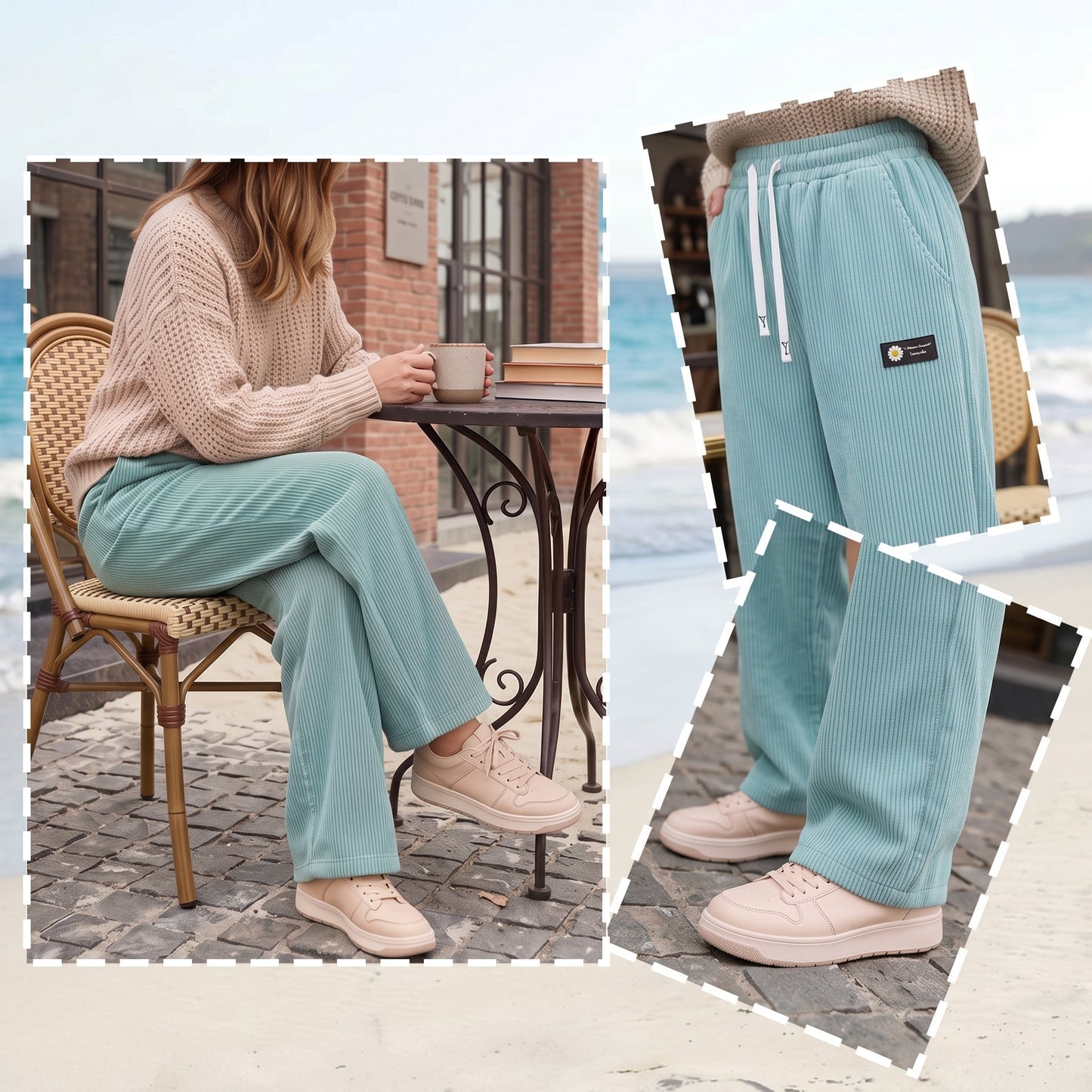 Women's Drawstring Corduroy Pants Straight Leg Casual All Season