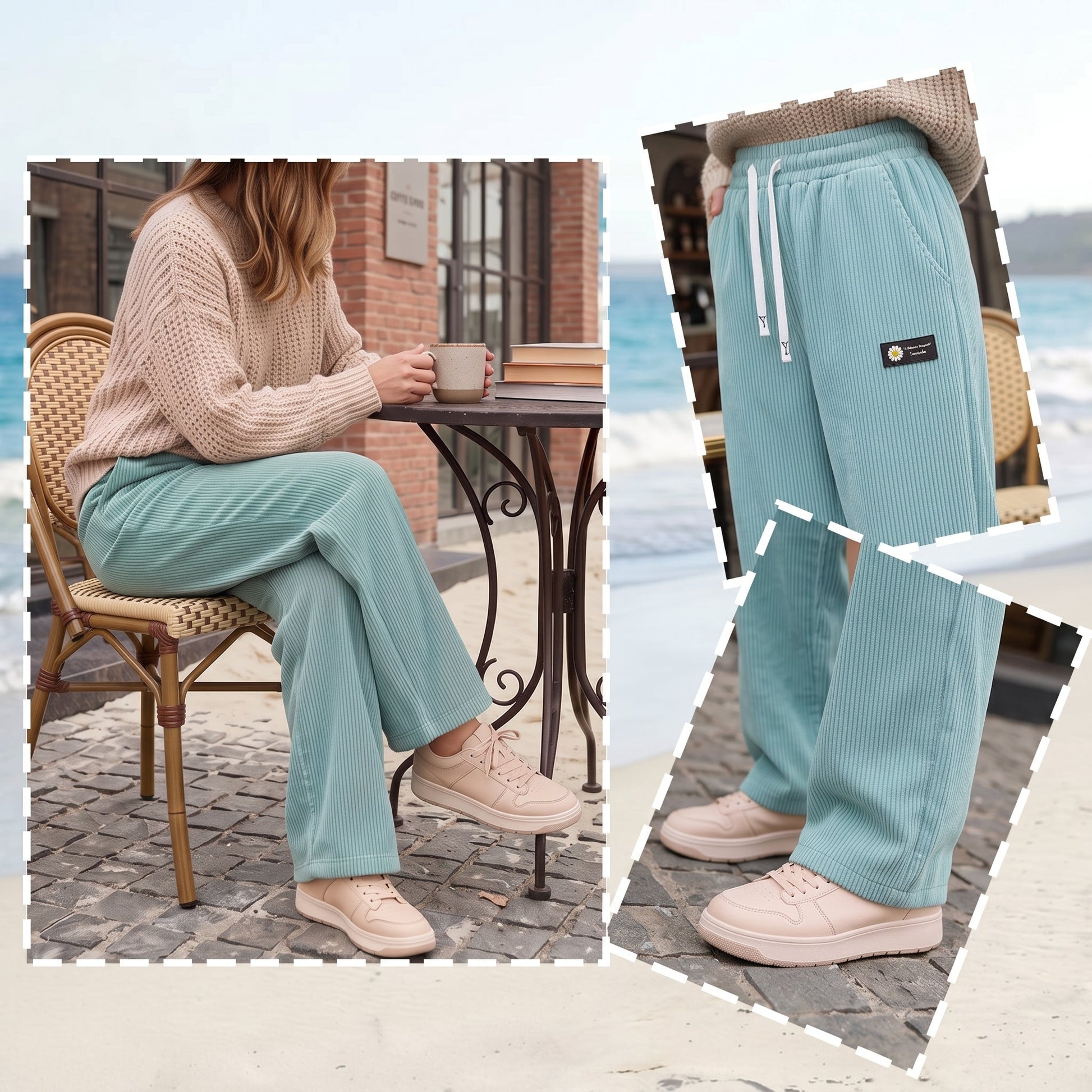 Women's Drawstring Corduroy Pants Straight Leg Casual All Season