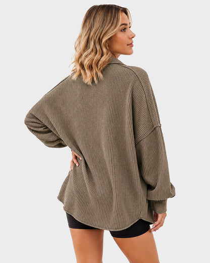 Waffle Knit Button-Down Shacket