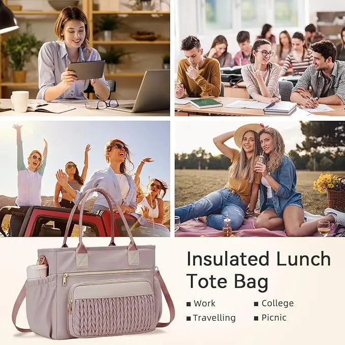 Insulated Lunch Tote for Women – Stylish Leakproof Cooler Bag with Adjustable Strap & Side Pockets