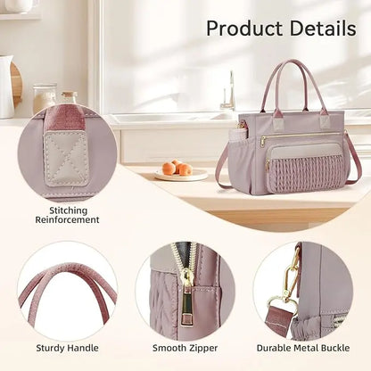 Insulated Lunch Tote for Women – Stylish Leakproof Cooler Bag with Adjustable Strap & Side Pockets