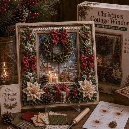 🔥🎄🧵 Premium 3D Christmas Fabric Poke Art Kit | No-Sew Holiday Craft with Pre-Punched Board, Fabric Squares & Display Stand 🎅✨