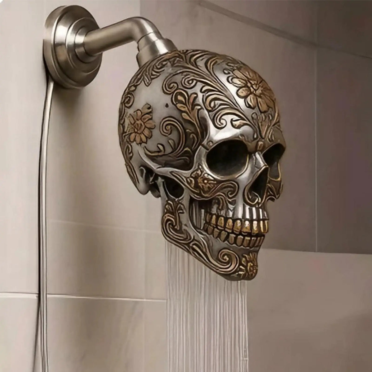 Ornate Engraved Skull High Pressure Shower Head