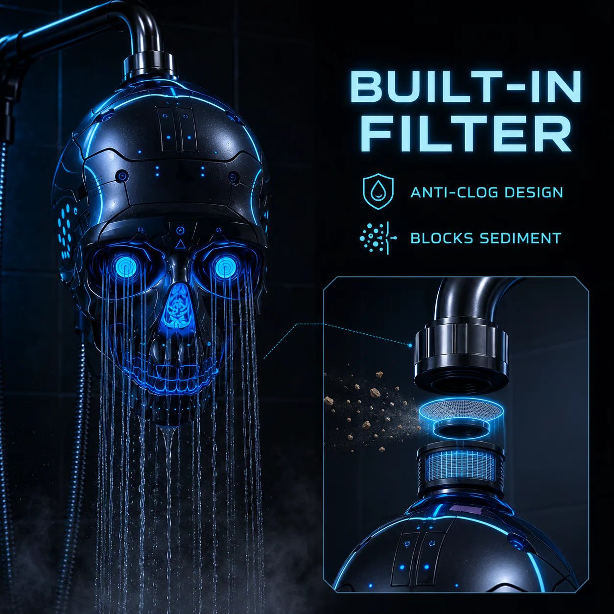 Cyber Mecha Skull Color Changing LED Shower Head