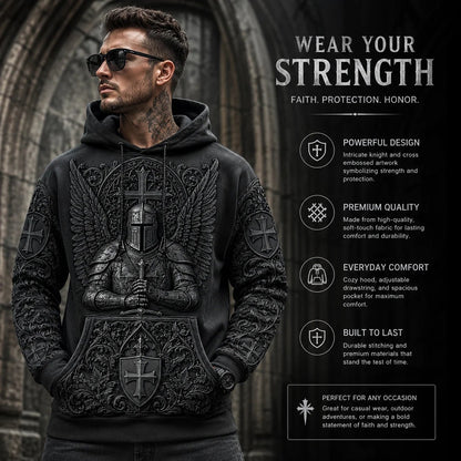 Men's Vintage Knights Templar Faith Print Casual Hoodie