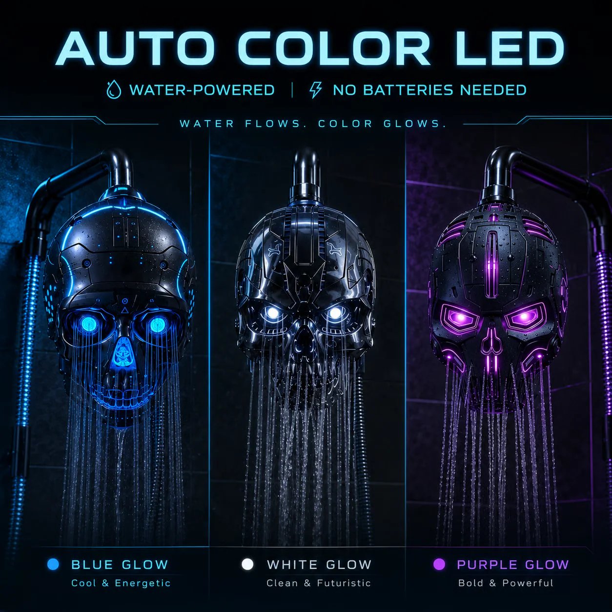 Cyber Mecha Skull Color Changing LED Shower Head