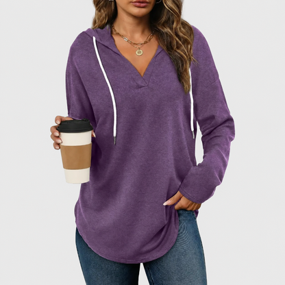 Relaxed V-Neck High-Low Tunic Hoodie