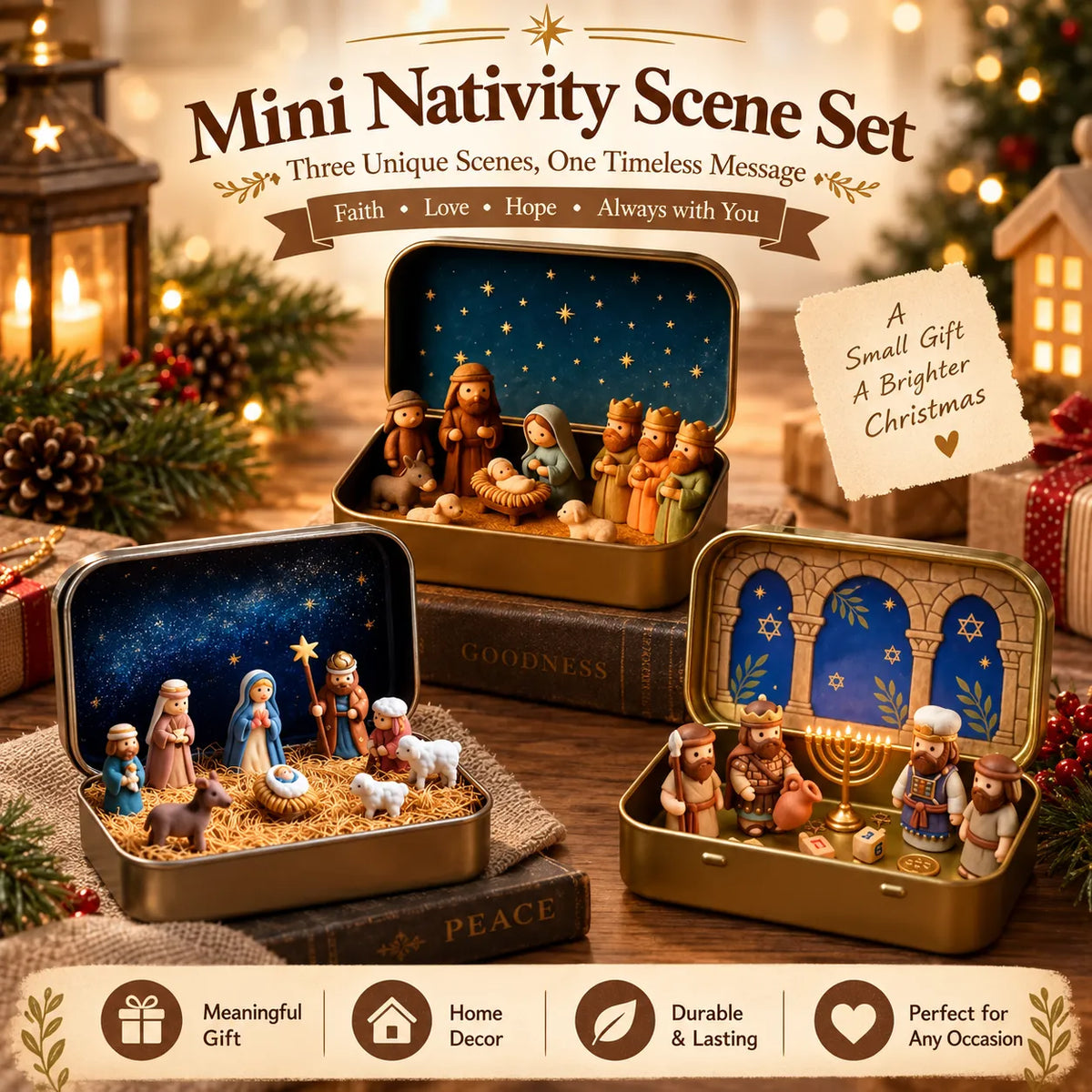🔥✝️Religious Pocket-Size Mini Nativity Scene Set with Storage Box