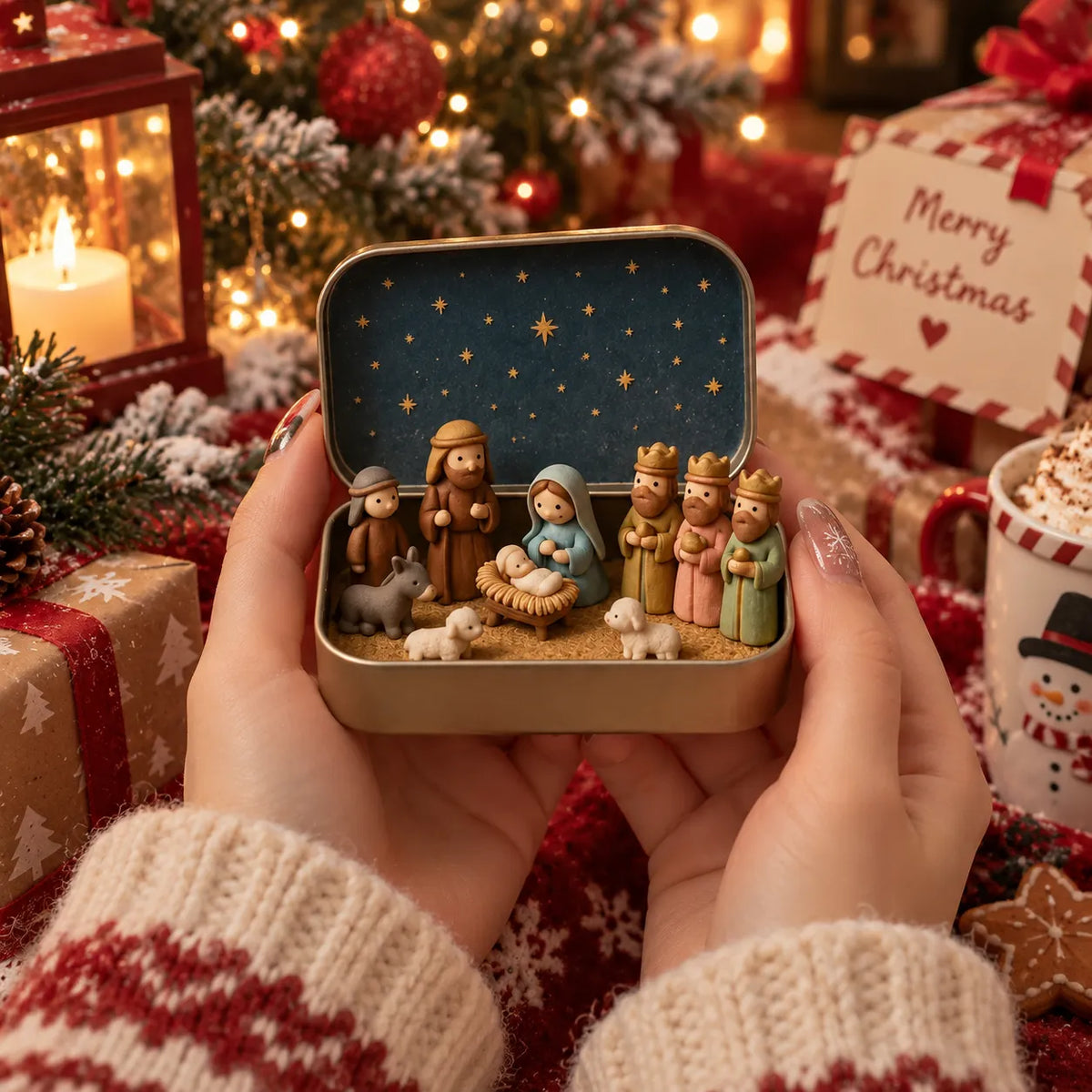 🔥✝️Religious Pocket-Size Mini Nativity Scene Set with Storage Box