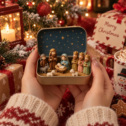 🔥✝️Religious Pocket-Size Mini Nativity Scene Set with Storage Box